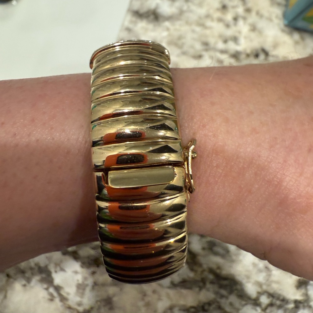 Vintage Panetta Gold‑Tone Bracelet with Red Cabochon & Crystal Accents - Picture 2 of 6